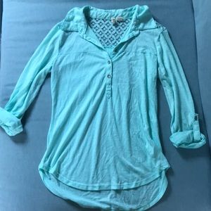 Aqua marine/teal quarter button up w/ lace back